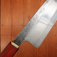 Rolin Knives Honyaki 200mm Bunka 26c3 Forge Finish Padauk & Textured Brass with Saya