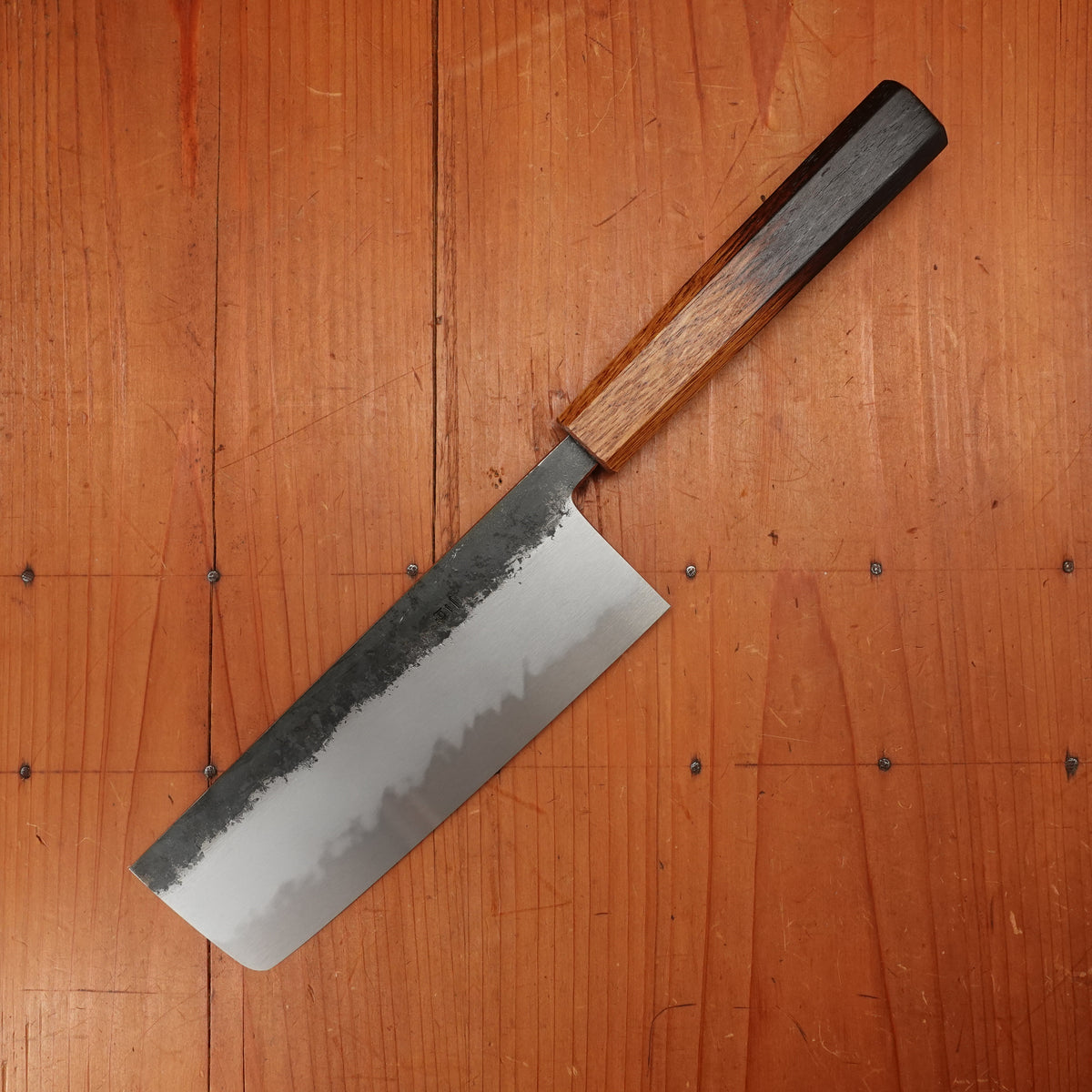 Hado Sumi 165mm Nakiri Shirogami 2 Kurouchi Finish Burnt Oak Handle