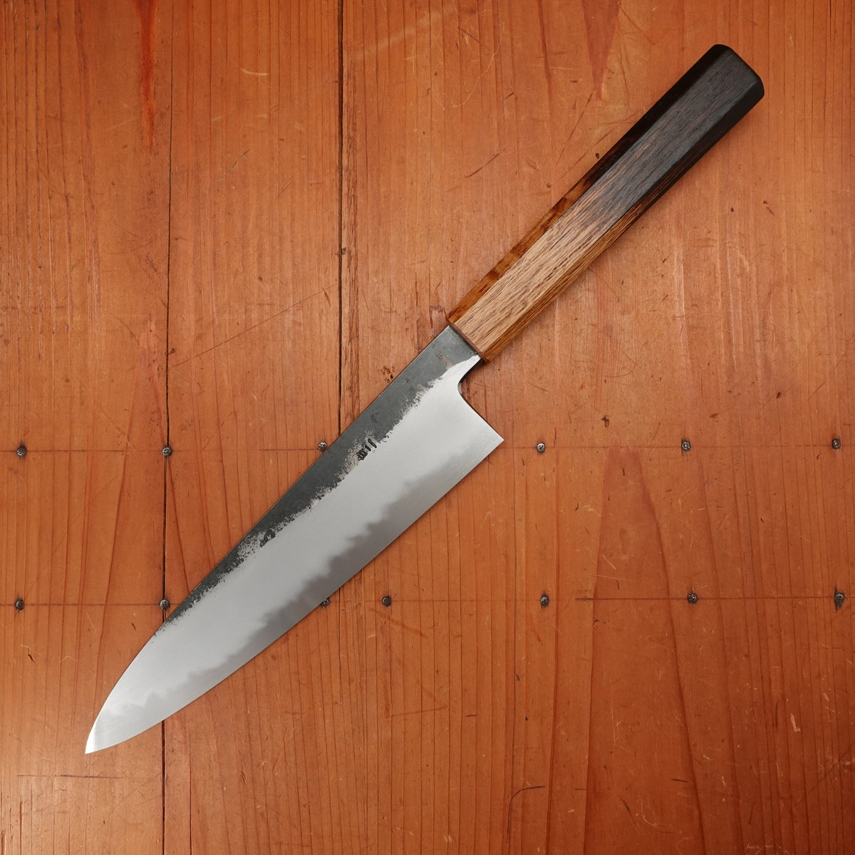 Hado Sumi 210mm Gyuto Shirogami 2 Kurouchi Finish Burnt Oak Handle