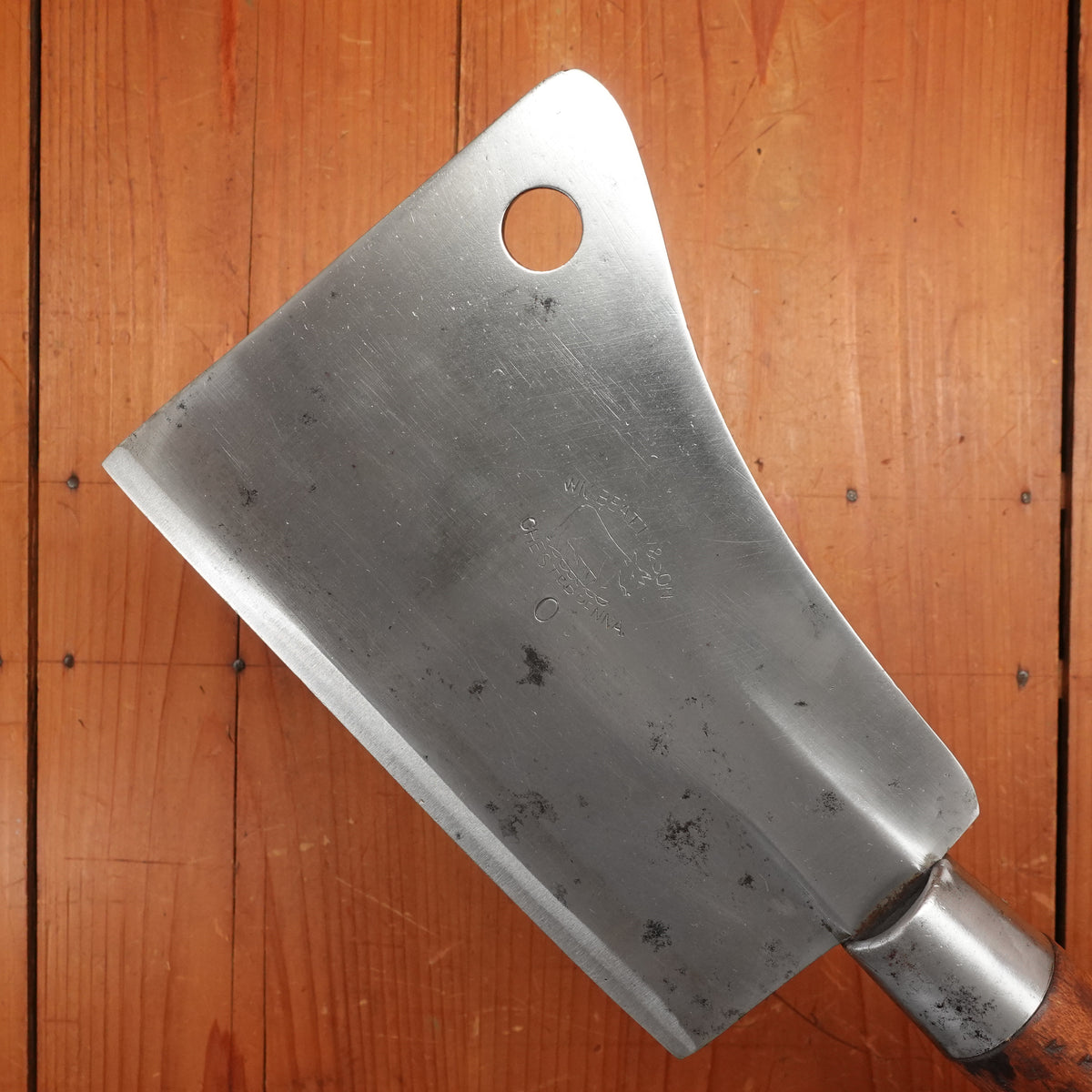 WM Beatty & Son 7" Cleaver Hand Forged Carbon Steel Turned Handle Chester PA USA 1880s-1900