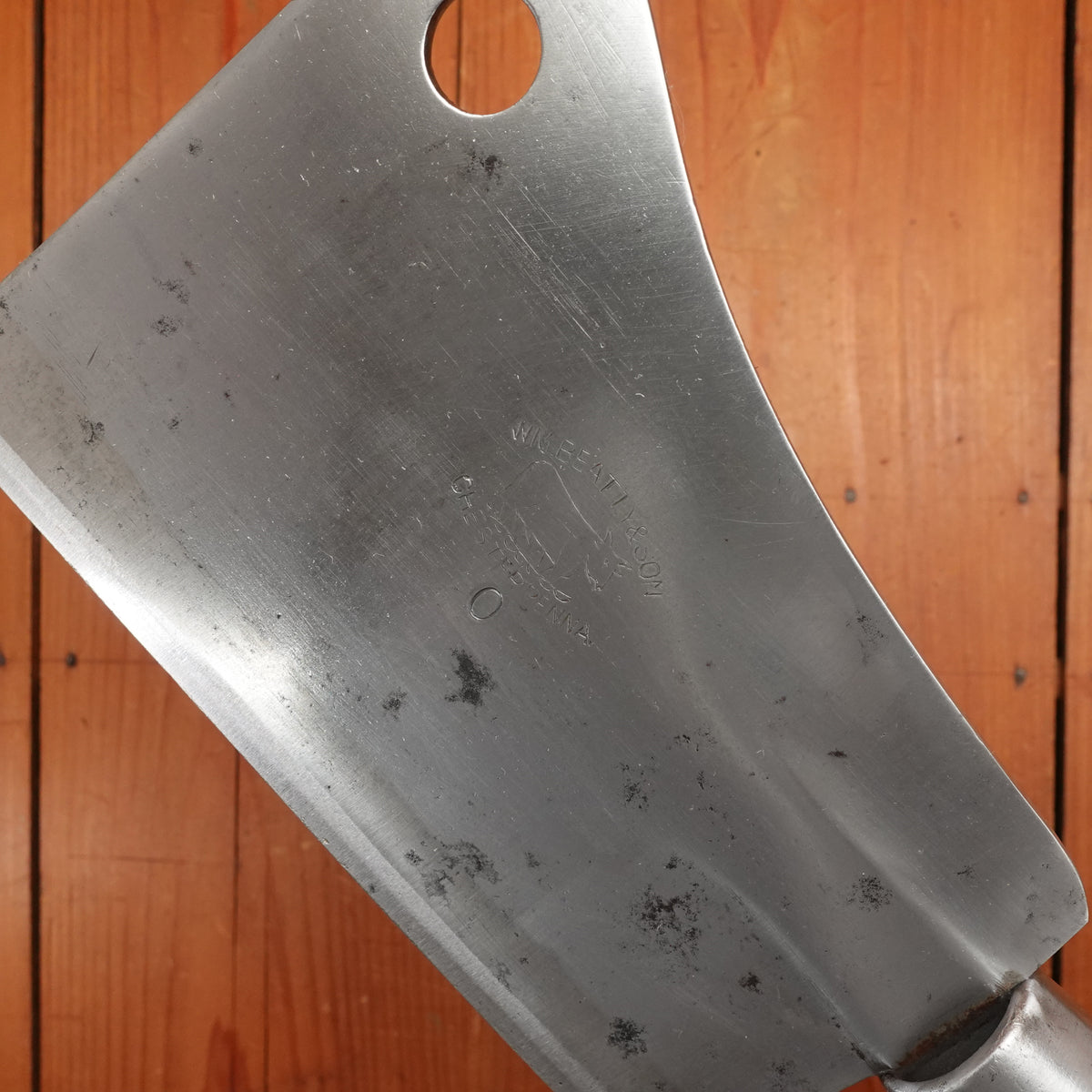 WM Beatty & Son 7" Cleaver Hand Forged Carbon Steel Turned Handle Chester PA USA 1880s-1900