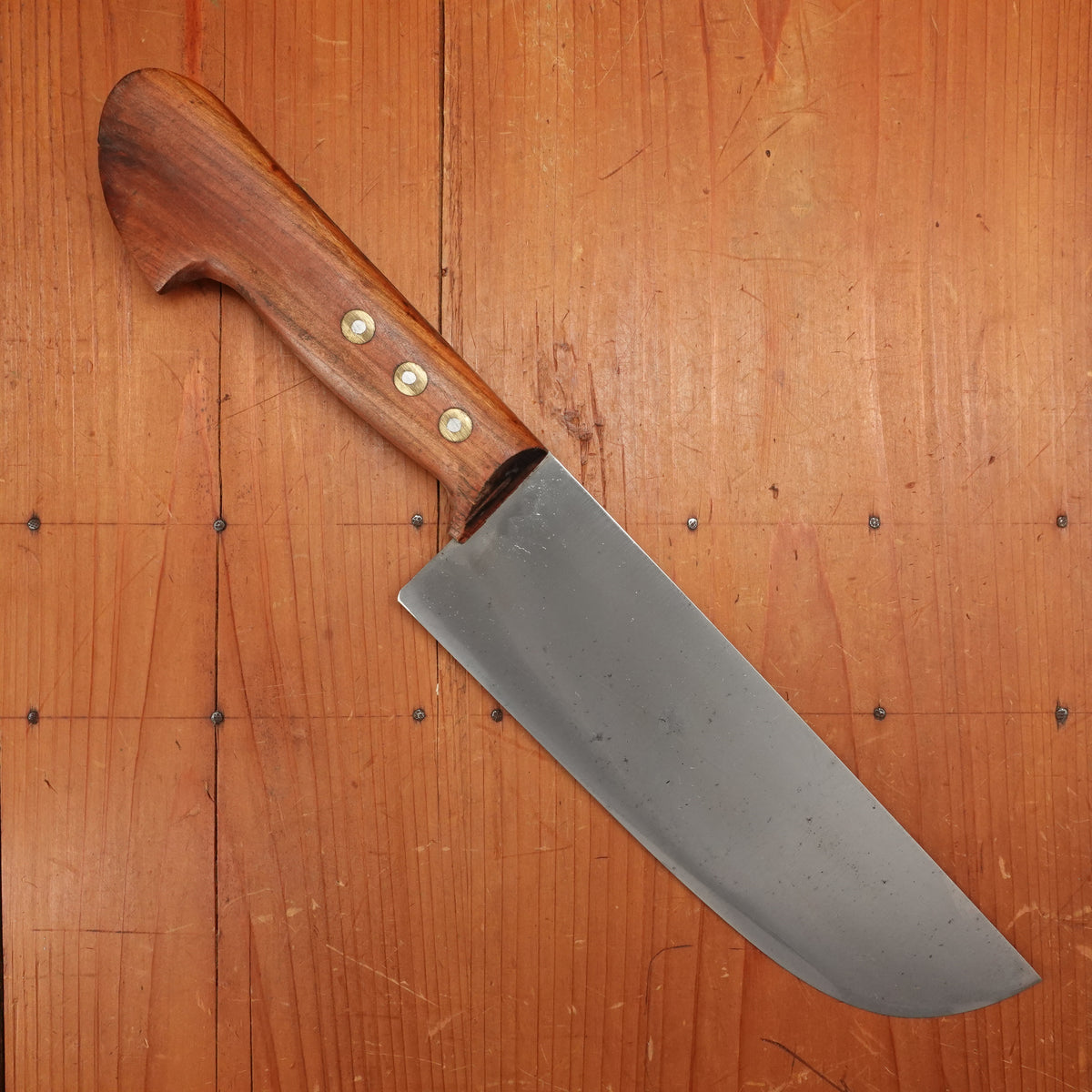 New Old Stock Pino Extra 9" Heavy Butcher Knife / Light Cleaver Carbon Plum Wood Handle Maniago, Italy ~1960s