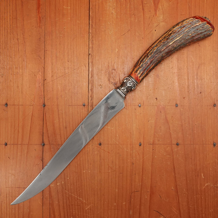 Landers Frary & Clark Aetna Works 9" Carving Knife Carbon Steel Large Sterling Ferrule Stag ~1880's-1910's