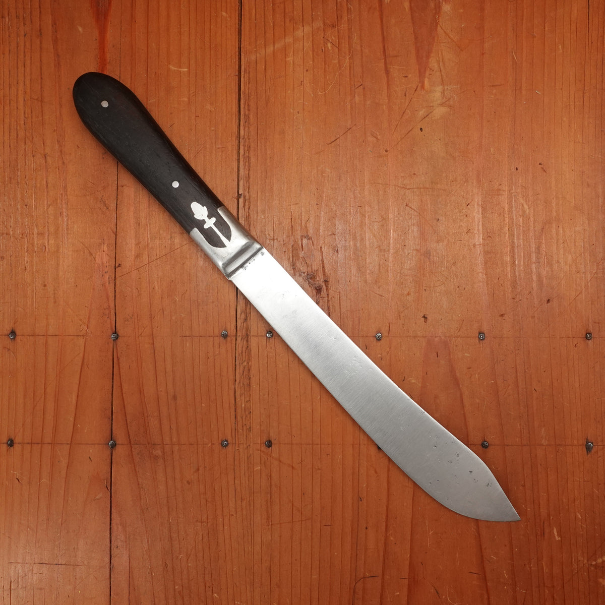 Unmarked 8" Hunting / Carving Knife Hand Forged Carbon Steel Hardwood Handle Cast Pewter Bolster USA ~1850-90