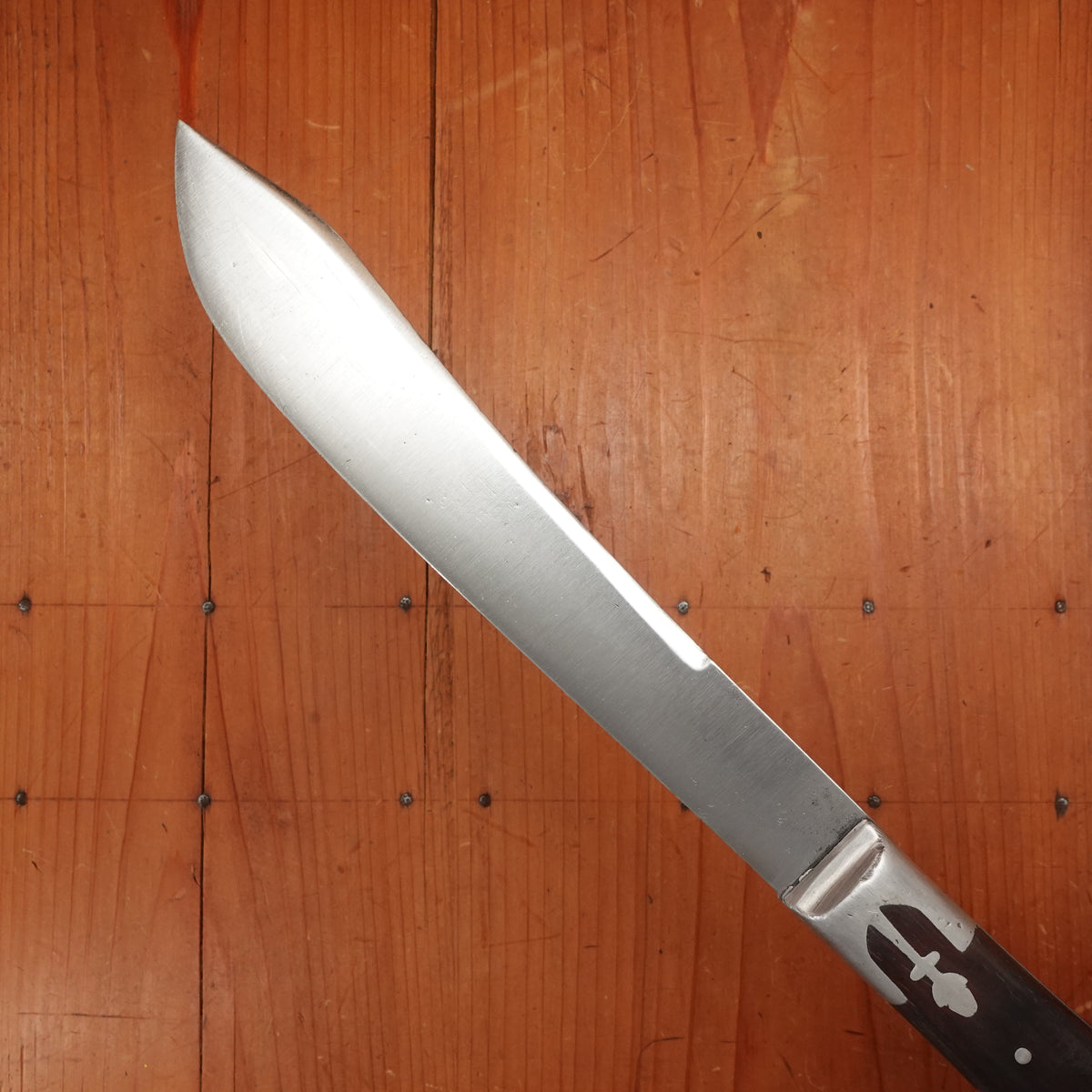 Unmarked 8" Hunting / Carving Knife Hand Forged Carbon Steel Hardwood Handle Cast Pewter Bolster USA ~1850-90