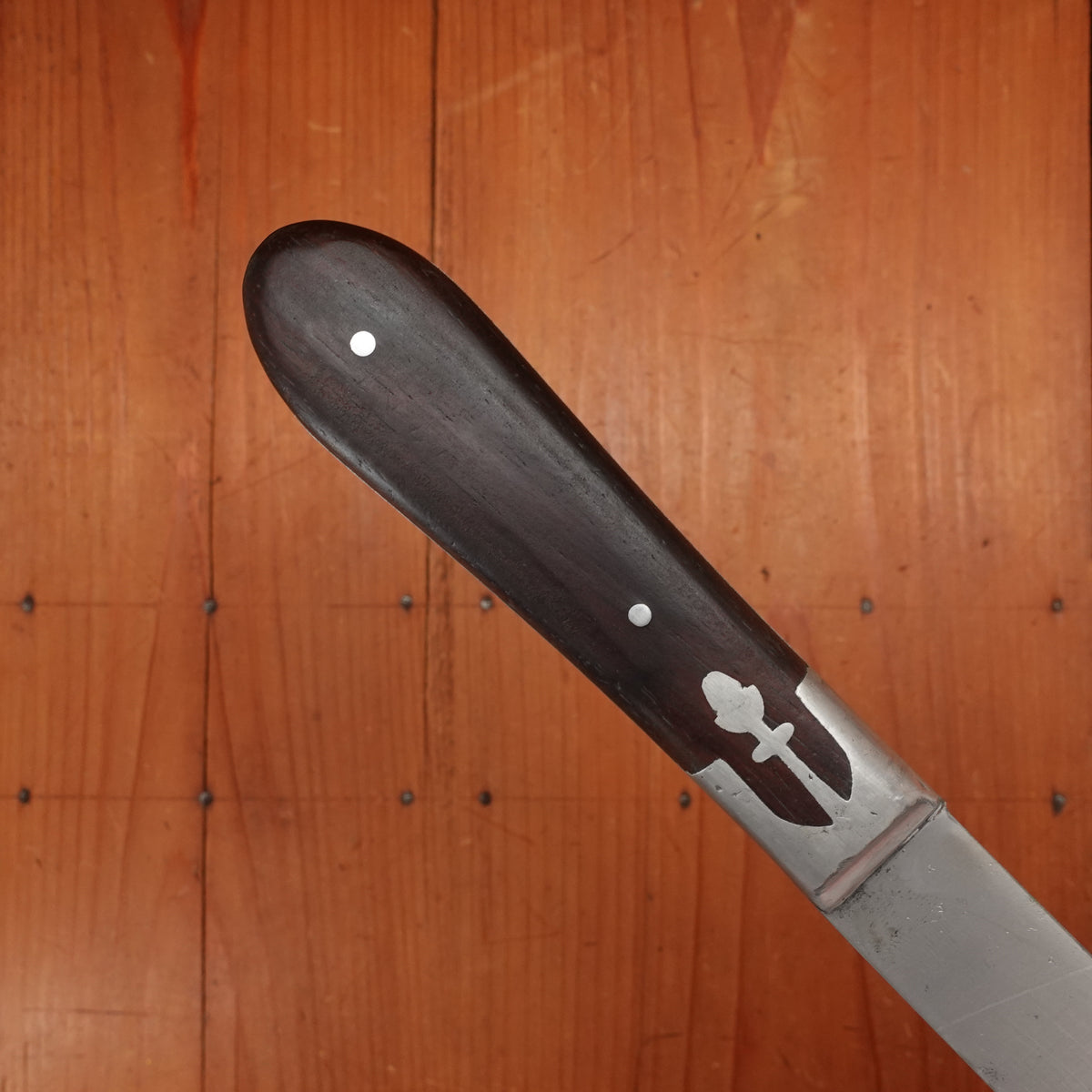 Unmarked 8" Hunting / Carving Knife Hand Forged Carbon Steel Hardwood Handle Cast Pewter Bolster USA ~1850-90