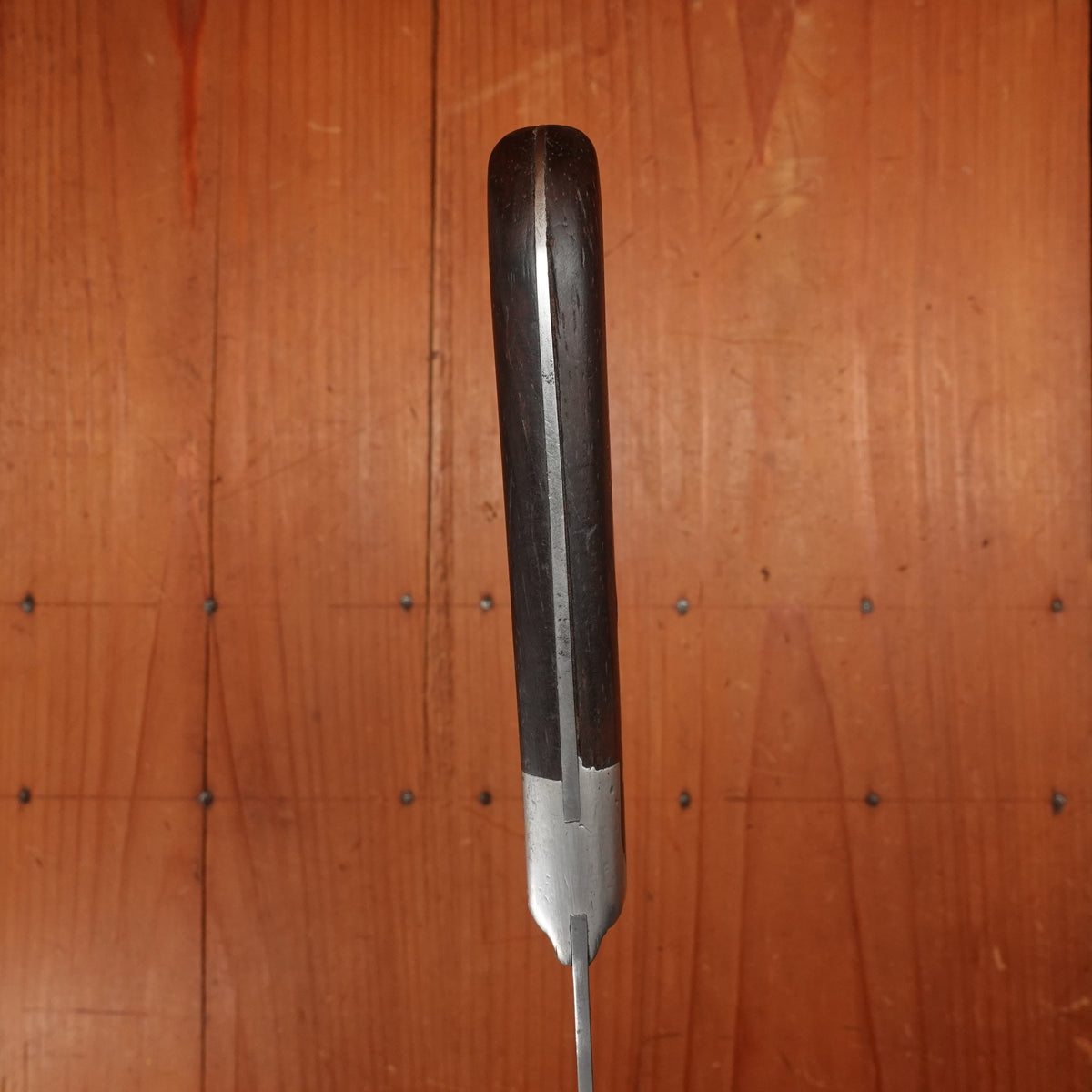 Unmarked 8" Hunting / Carving Knife Hand Forged Carbon Steel Hardwood Handle Cast Pewter Bolster USA ~1850-90
