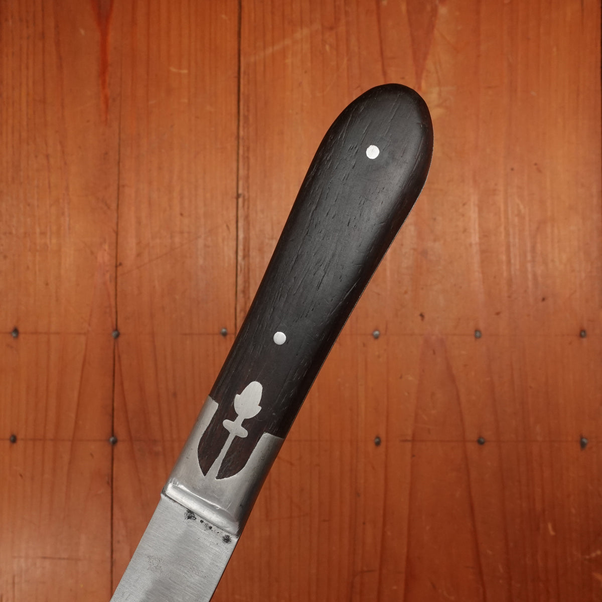 Unmarked 8" Hunting / Carving Knife Hand Forged Carbon Steel Hardwood Handle Cast Pewter Bolster USA ~1850-90