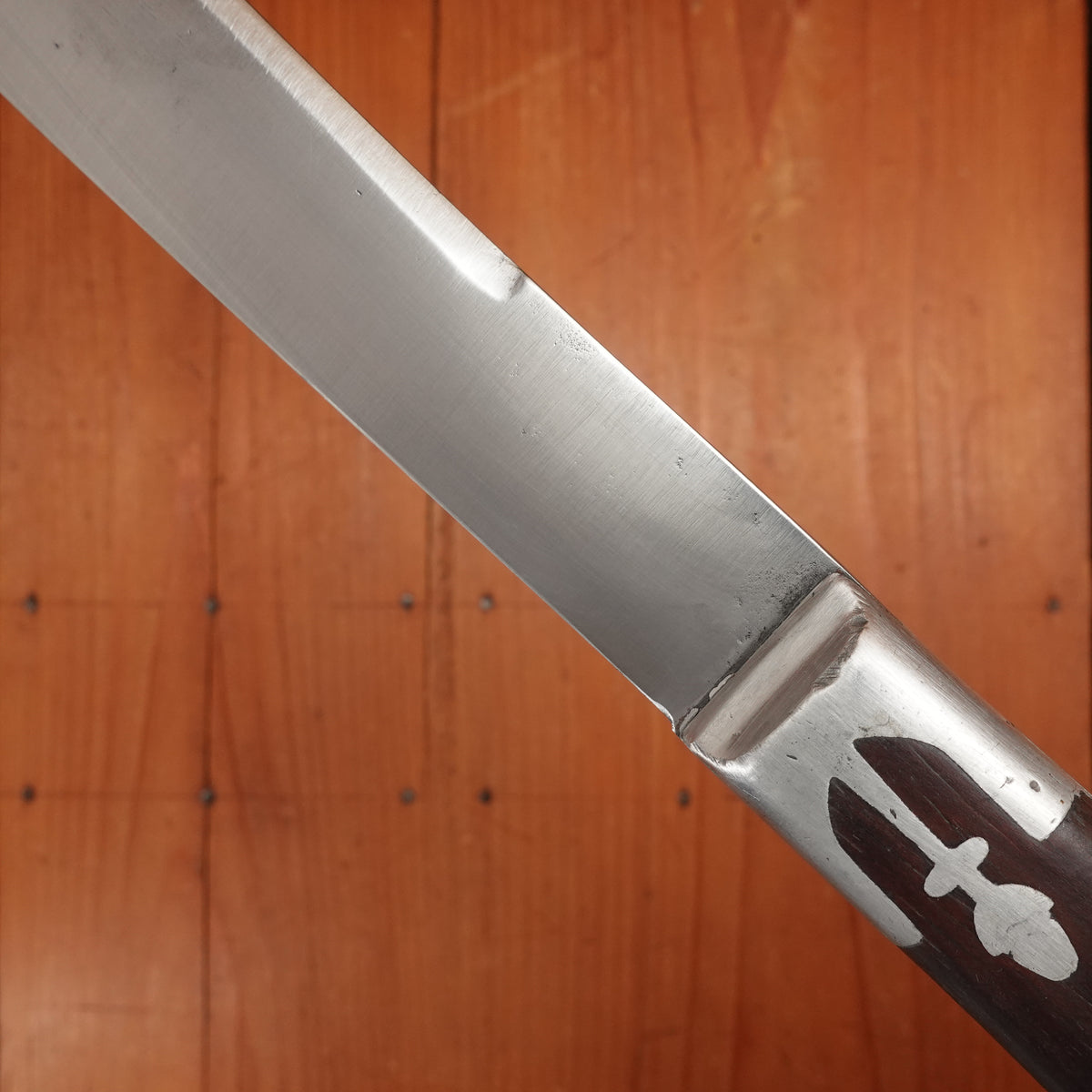 Unmarked 8" Hunting / Carving Knife Hand Forged Carbon Steel Hardwood Handle Cast Pewter Bolster USA ~1850-90