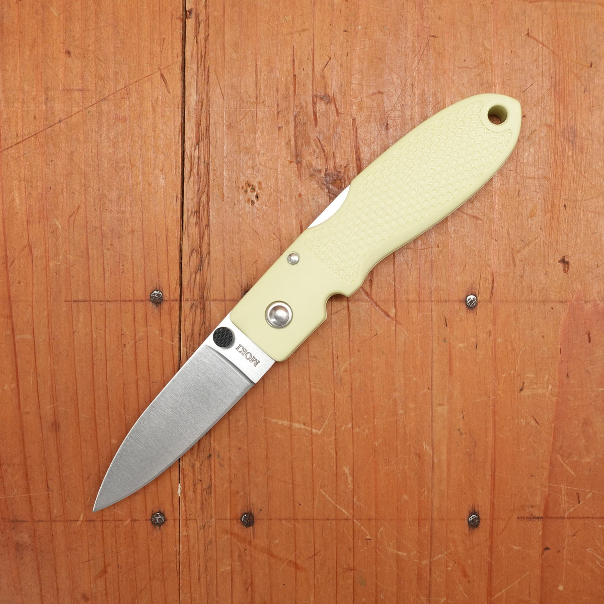 MOKI Coupe Folding Knife AUS-8 Lockback Grilon Cream Green Handle
