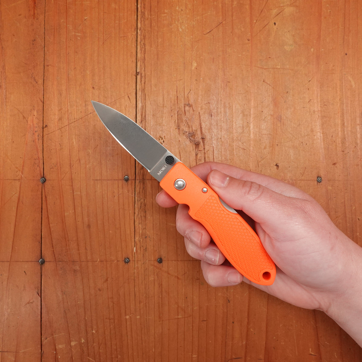 MOKI Coupe Folding Knife AUS-8 Lockback Grilon Rescue Orange Handle