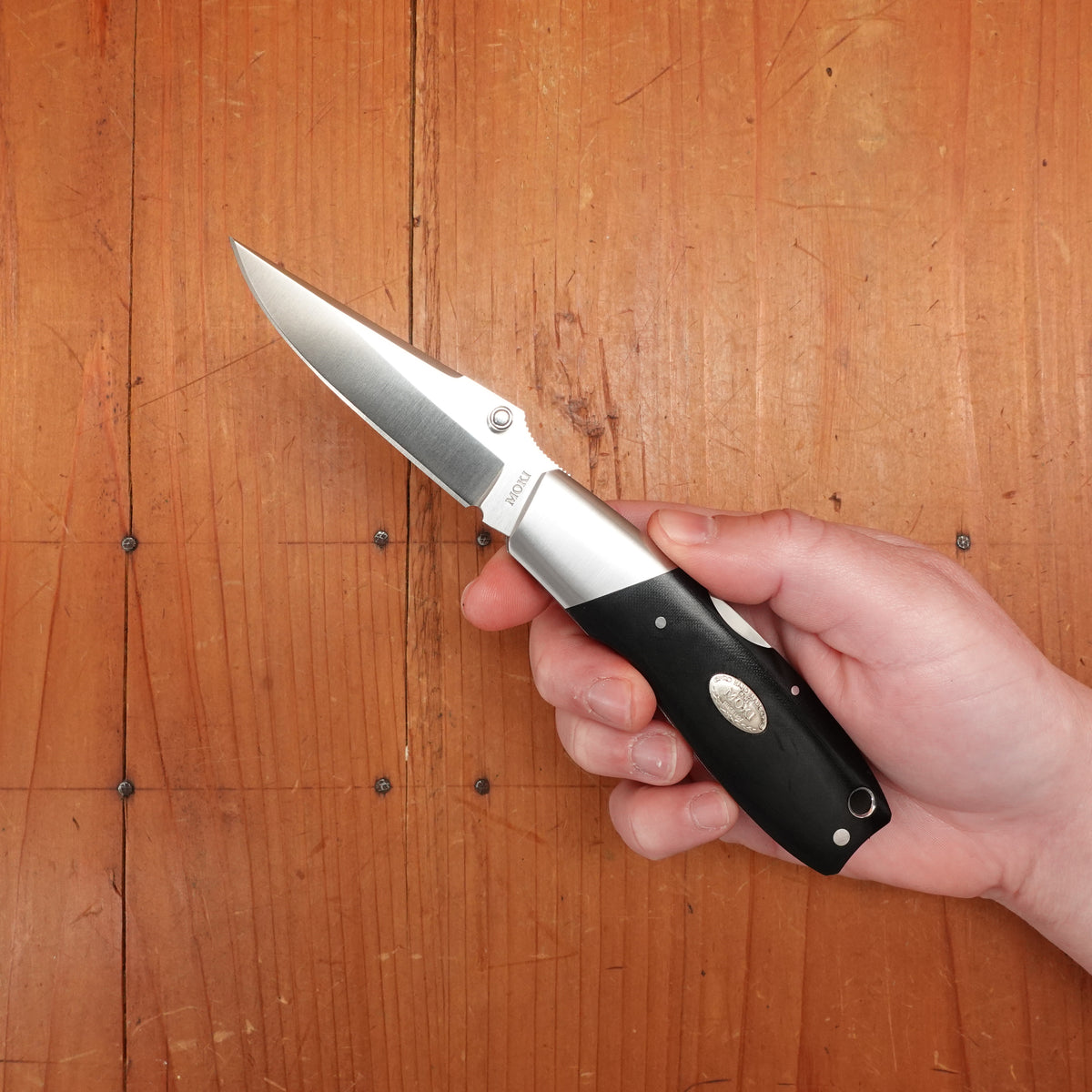 MOKI Kingfisher Folding Knife Linen Micarta Handle with Sheath