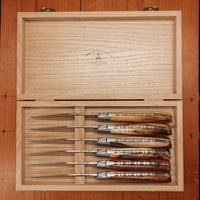 Fontenille Pataud Laguiole Steak Knife Set Stainless Pistachio Wood Handles - 6 Pieces