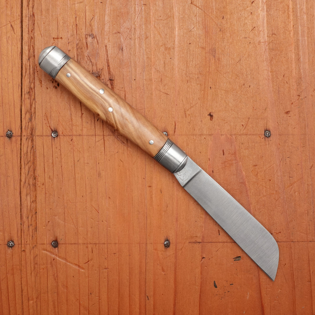 Au Sabot Tonneau 9cm Pocket Knife Sheepsfoot Carbon Bolstered Olive Handle