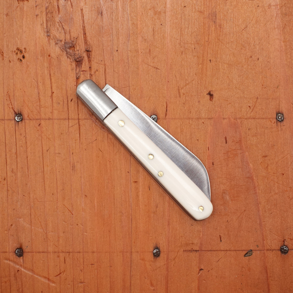Au Sabot Langres 8cm Pocket Knife Sheepsfoot Carbon White Rhodoid Composite Handle
