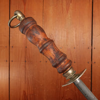 F Dick 14" Sharpening Steel Brass & Turned Wood Handle Germany 1950s-70s #2