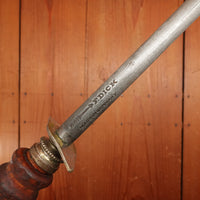 F Dick 14" Sharpening Steel Brass & Turned Wood Handle Germany 1950s-70s #2
