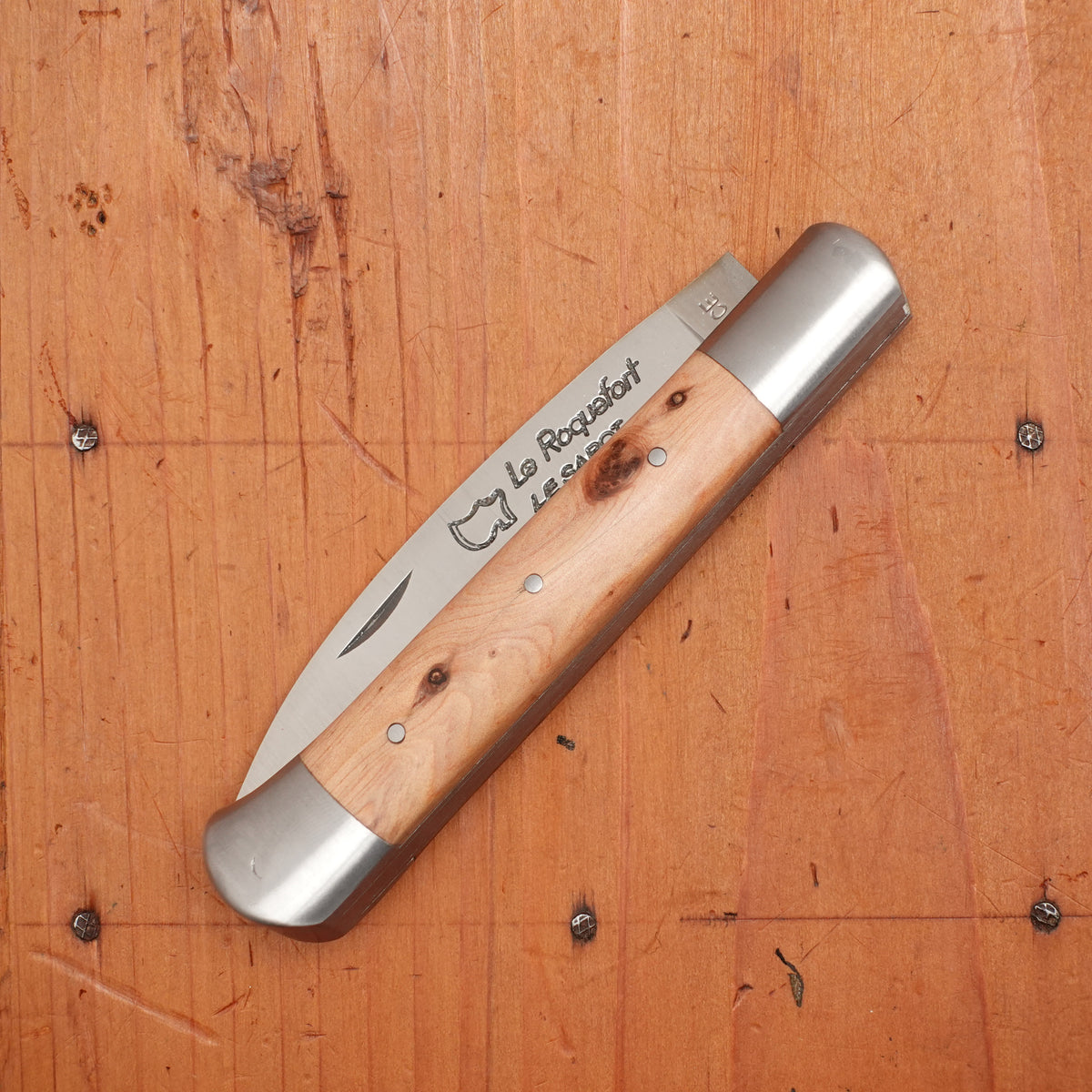 Au Sabot Le Roquefort 10.5cm Pocket Knife Drop Point Stainless Bolstered Juniper Handle
