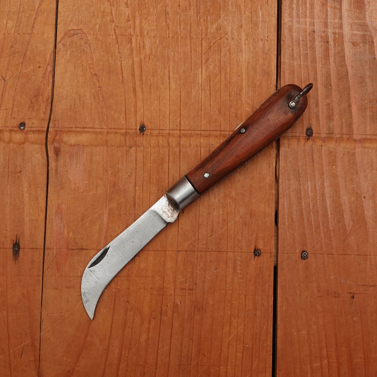 New Old Stock 3 3/8" Bolstered Pruner Jack Carbon Steel & Cherry Maniago Italy 1950s-70s