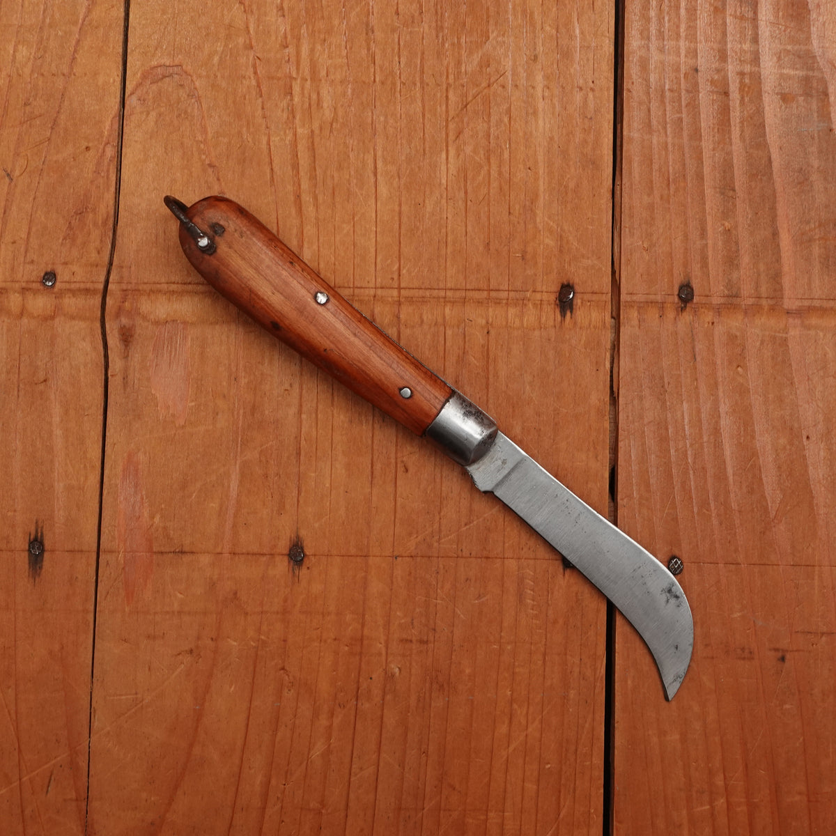 New Old Stock 3 3/8" Bolstered Pruner Jack Carbon Steel & Cherry Maniago Italy 1950s-70s
