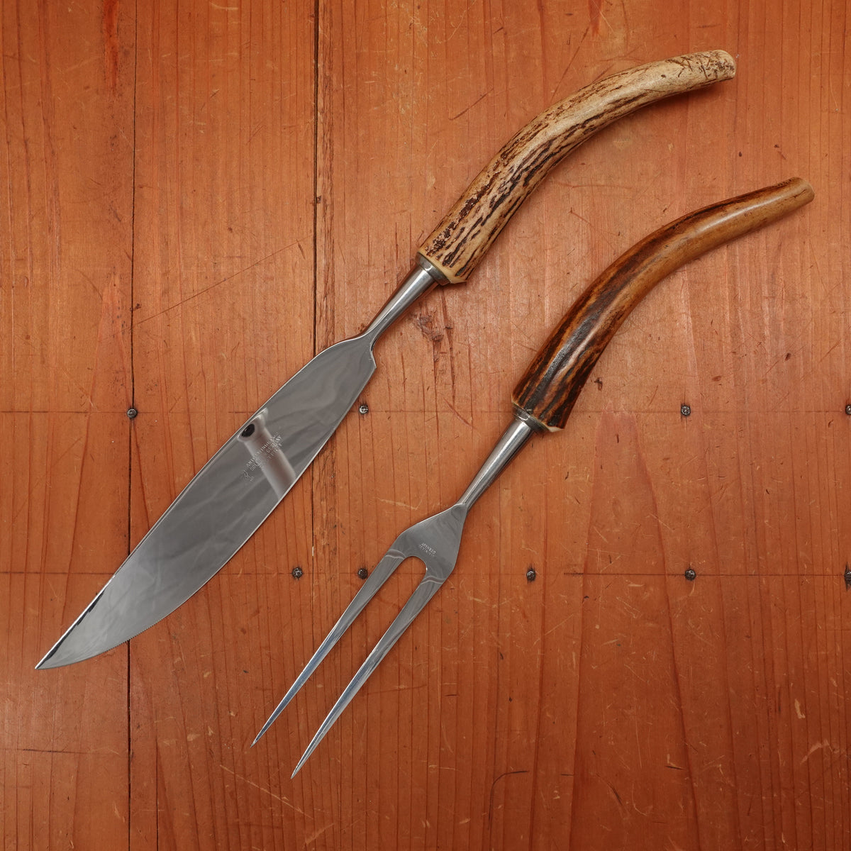 Anton Wingen Jr 6 Pc Carving & Steak Knife Set Stainless & Stag Solingen 1960s 70s