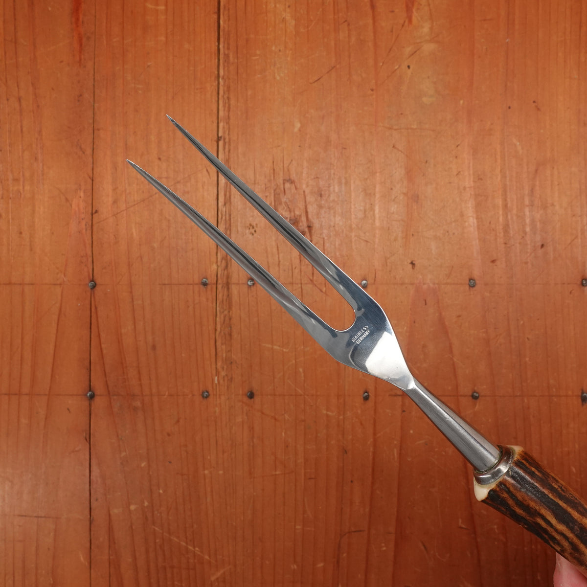 Anton Wingen Jr 6 Pc Carving & Steak Knife Set Stainless & Stag Solingen 1960s 70s