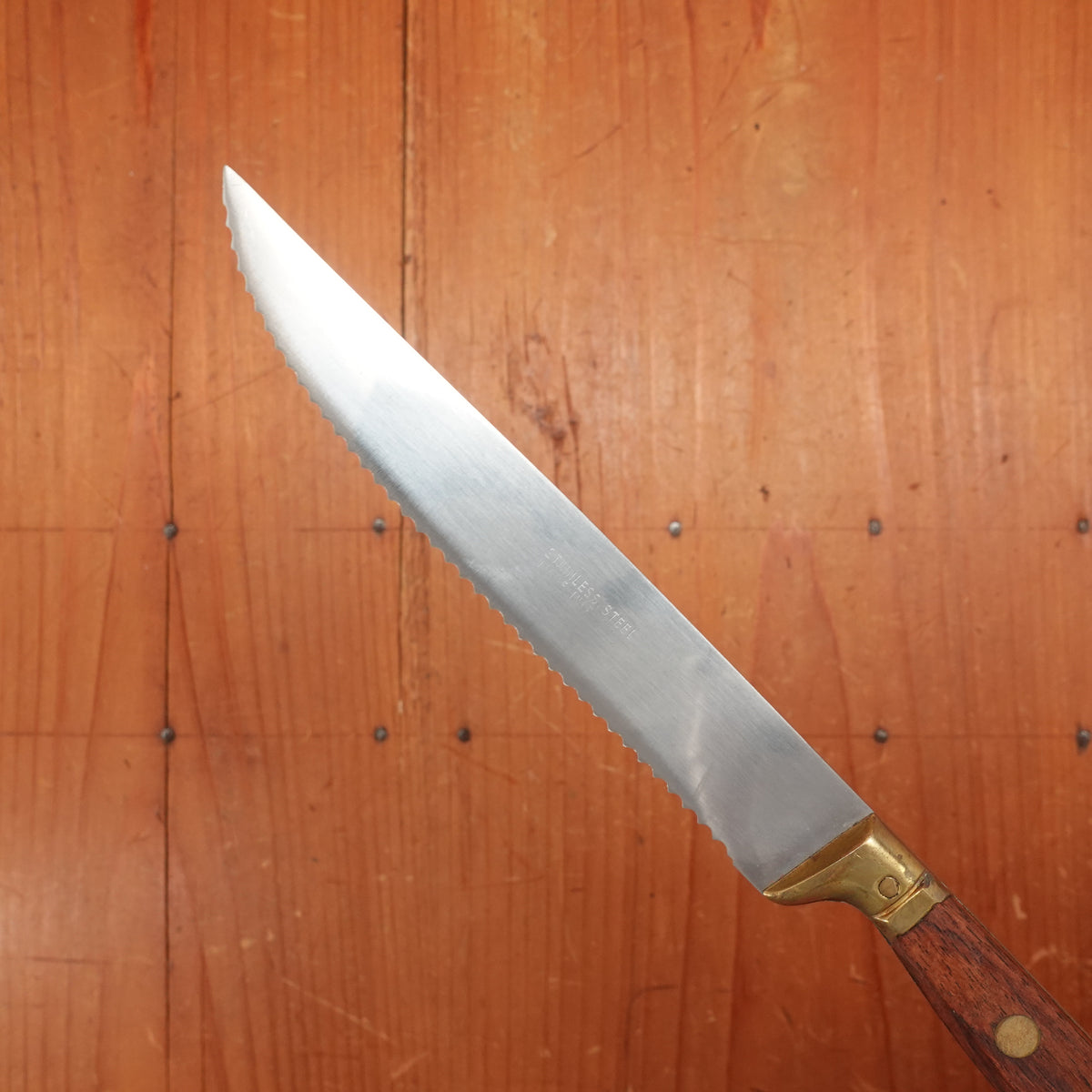 Rowoco set of 6 Steak Knives Stainless Brass Rosewood France 1960s 70s