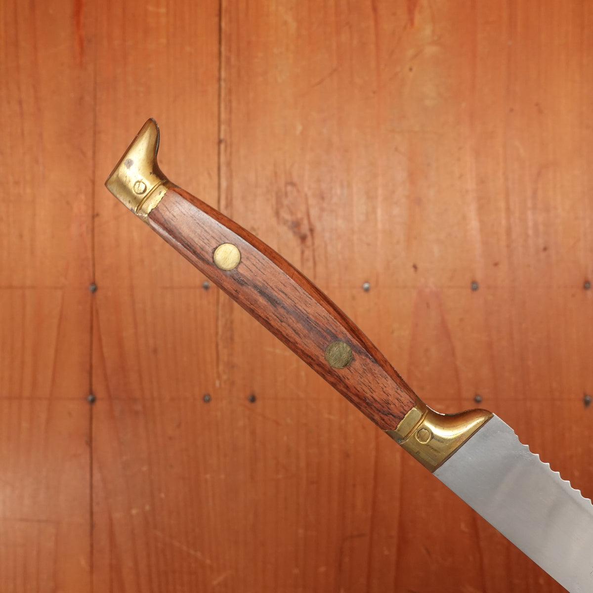 Rowoco set of 6 Steak Knives Stainless Brass Rosewood France 1960s 70s