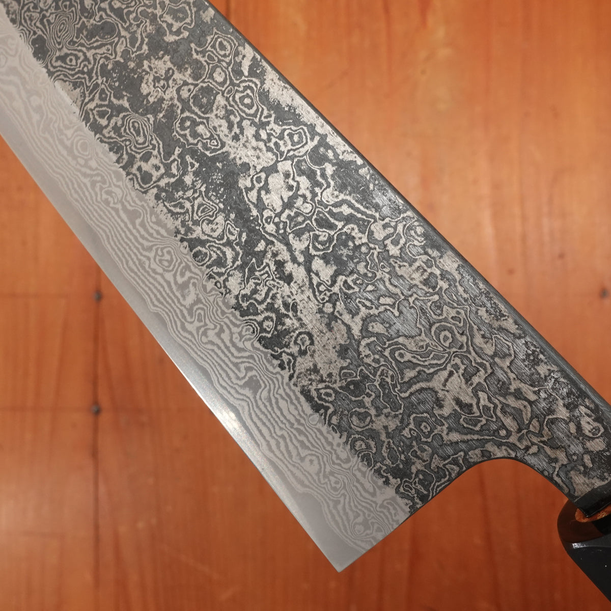 New Old Stock Yoshikane 180mm Wa-Santoku SLD Suminagashi Damascus with New Burnt Chestnut Handle