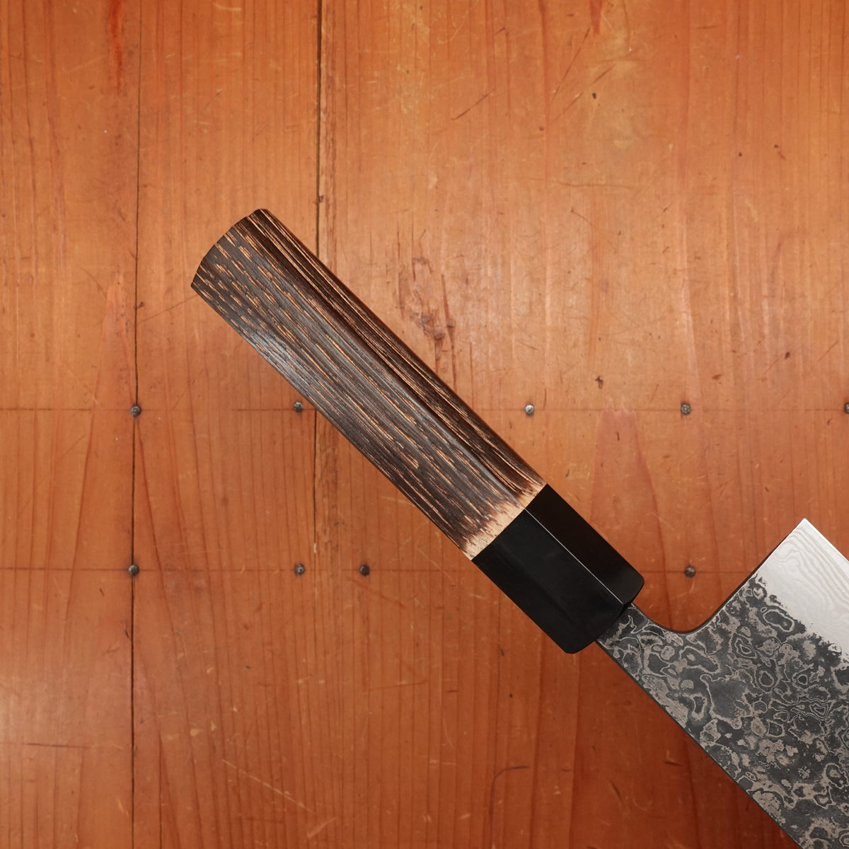 New Old Stock Yoshikane 165mm Wa-Nakiri SLD Suminagashi Damascus with New Burnt Chestnut Handle
