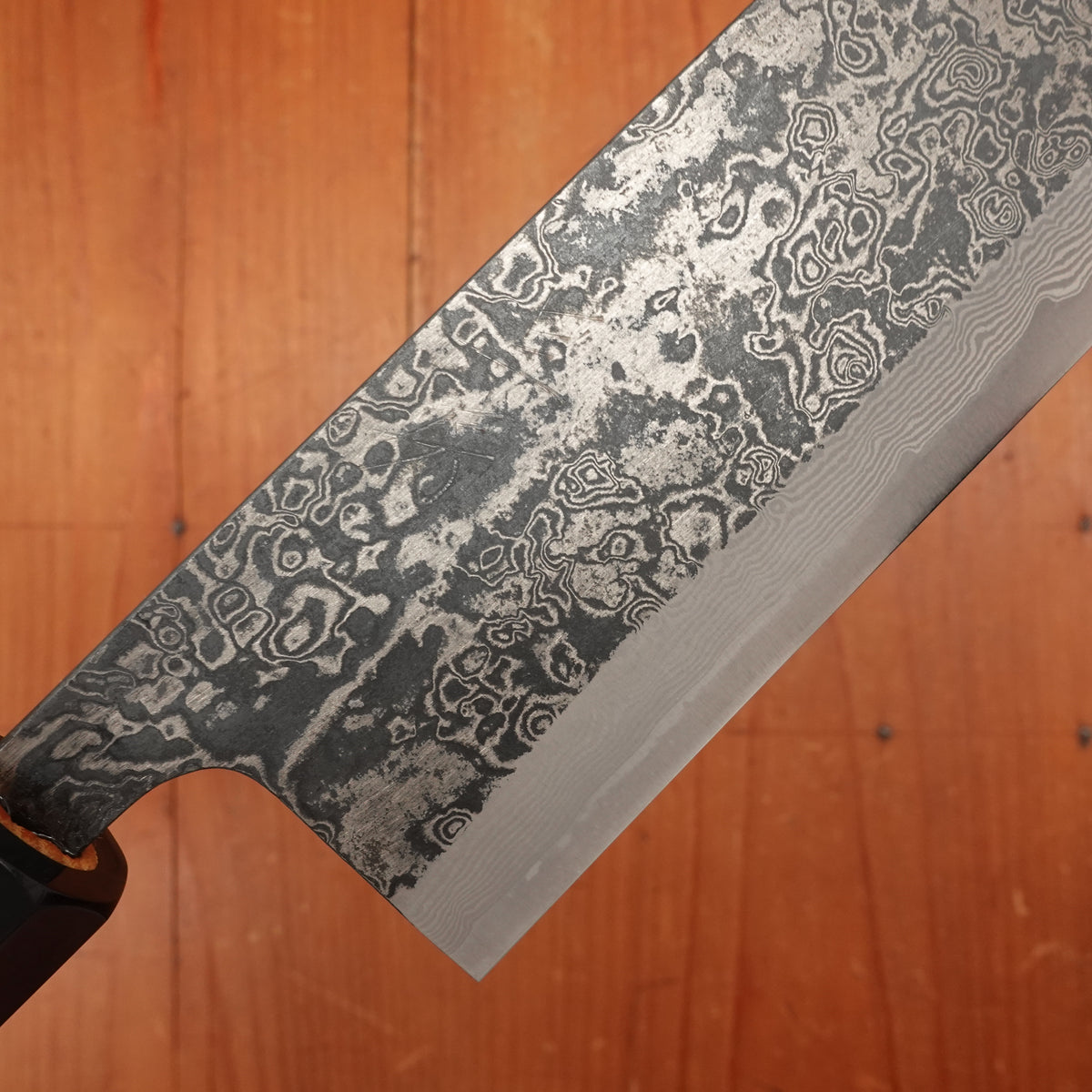 New Old Stock Yoshikane 165mm Wa-Nakiri SLD Suminagashi Damascus with New Burnt Chestnut Handle