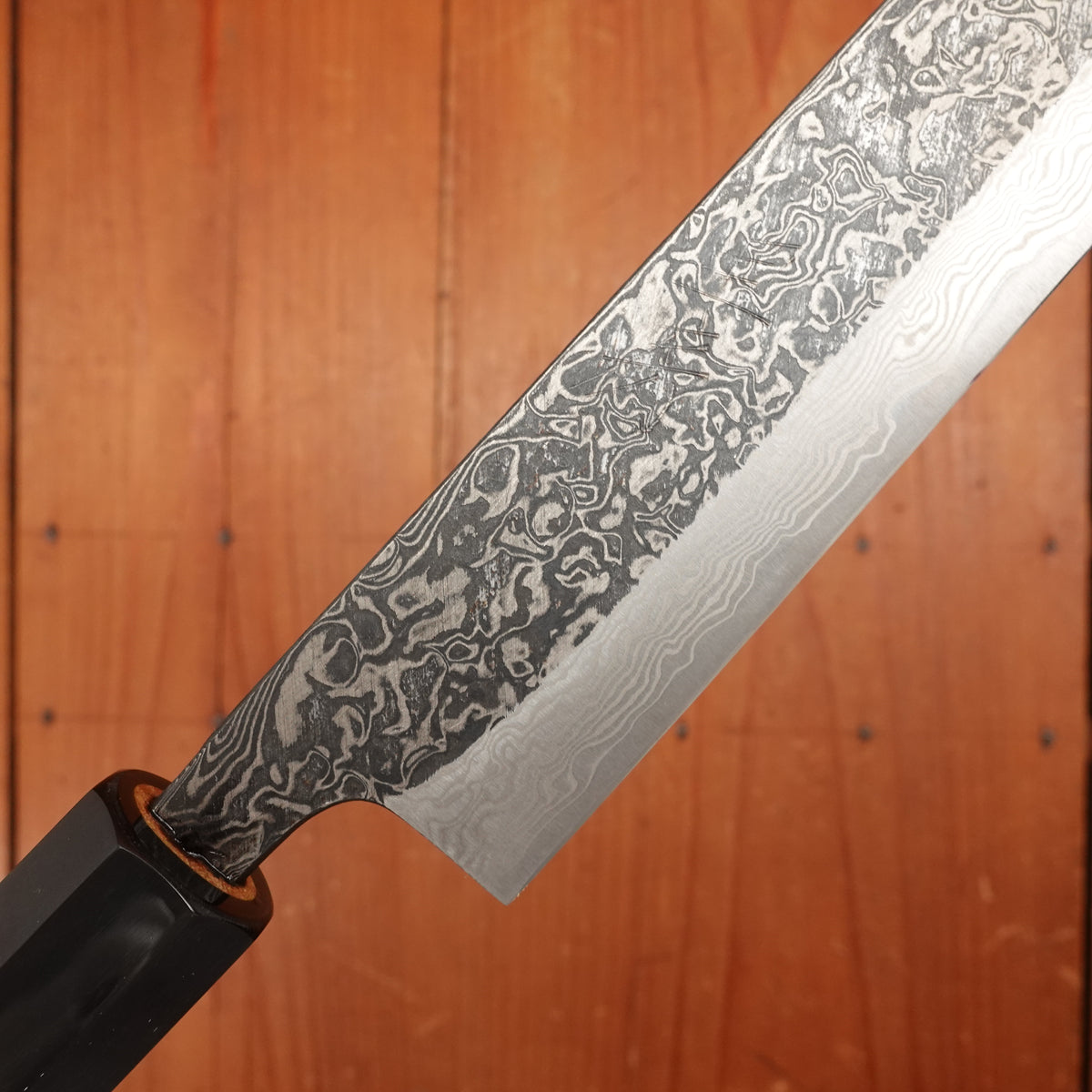 New Old Stock Yoshikane 240mm Sujihiki SLD Suminagashi Blade New Burnt Chestnut Handle