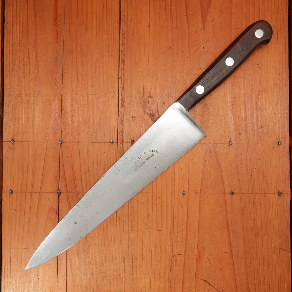 New Old Stock Columbia Cutlery Co 10.25" Chef Knife Carbon Steel USA 1930-50s
