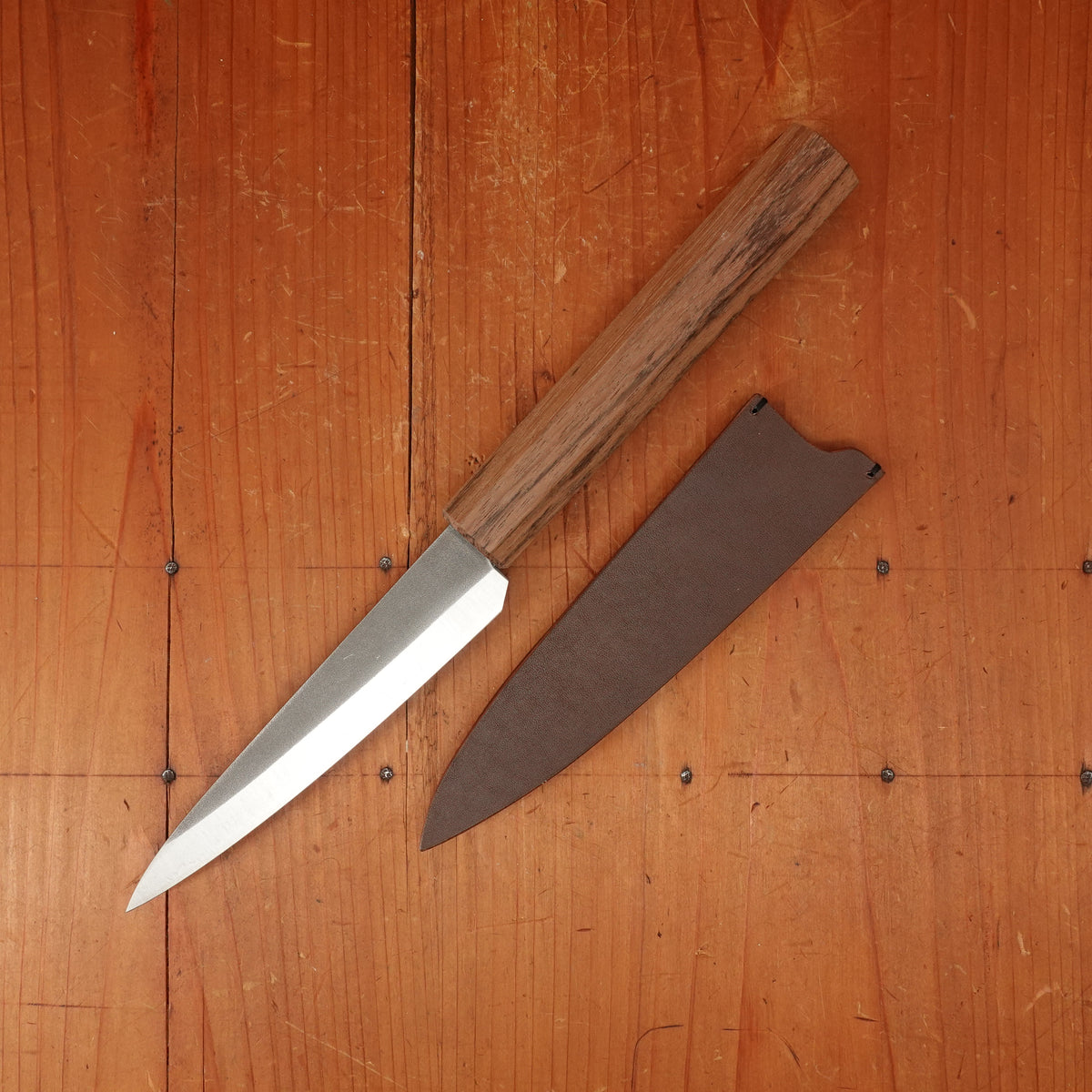 Bernal Cutlery x Konosuke GS+ 140mm Ko-Sabaki SLD Kurouchi Khii Laurel Handle with Leather Sheath
