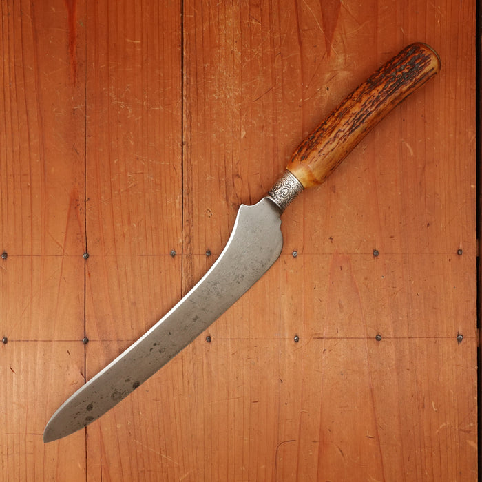 Blade Marked J Russell 'California Carver' Copy 9" Offset Carving Knife Carbon Steel Nickel Stag 1870s-1920