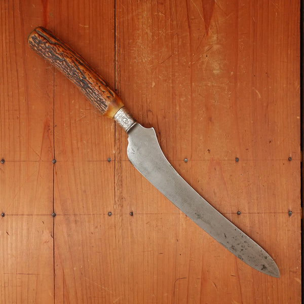 Blade Marked J Russell 'California Carver' Copy 9" Offset Carving Knife Carbon Steel Nickel Stag 1870s-1920