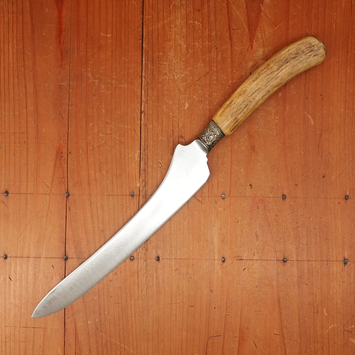 Unmarked J Russell 'California Carver' Copy 9" Offset Carving Knife Carbon Steel Nickel Stag 1870s-1920
