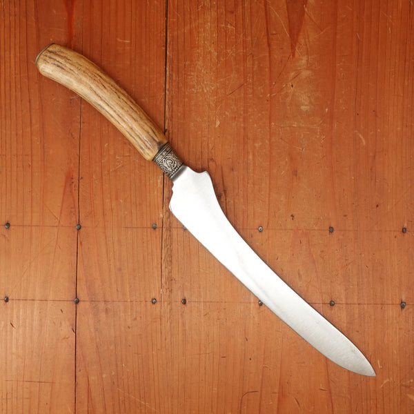 Unmarked J Russell 'California Carver' Copy 9" Offset Carving Knife Carbon Steel Nickel Stag 1870s-1920