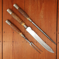 Kendal & Dent 3 Pc Carving Set Shear Steel Jigged Bone & Nickel M.I. Sheffield Approx 1890s-1920