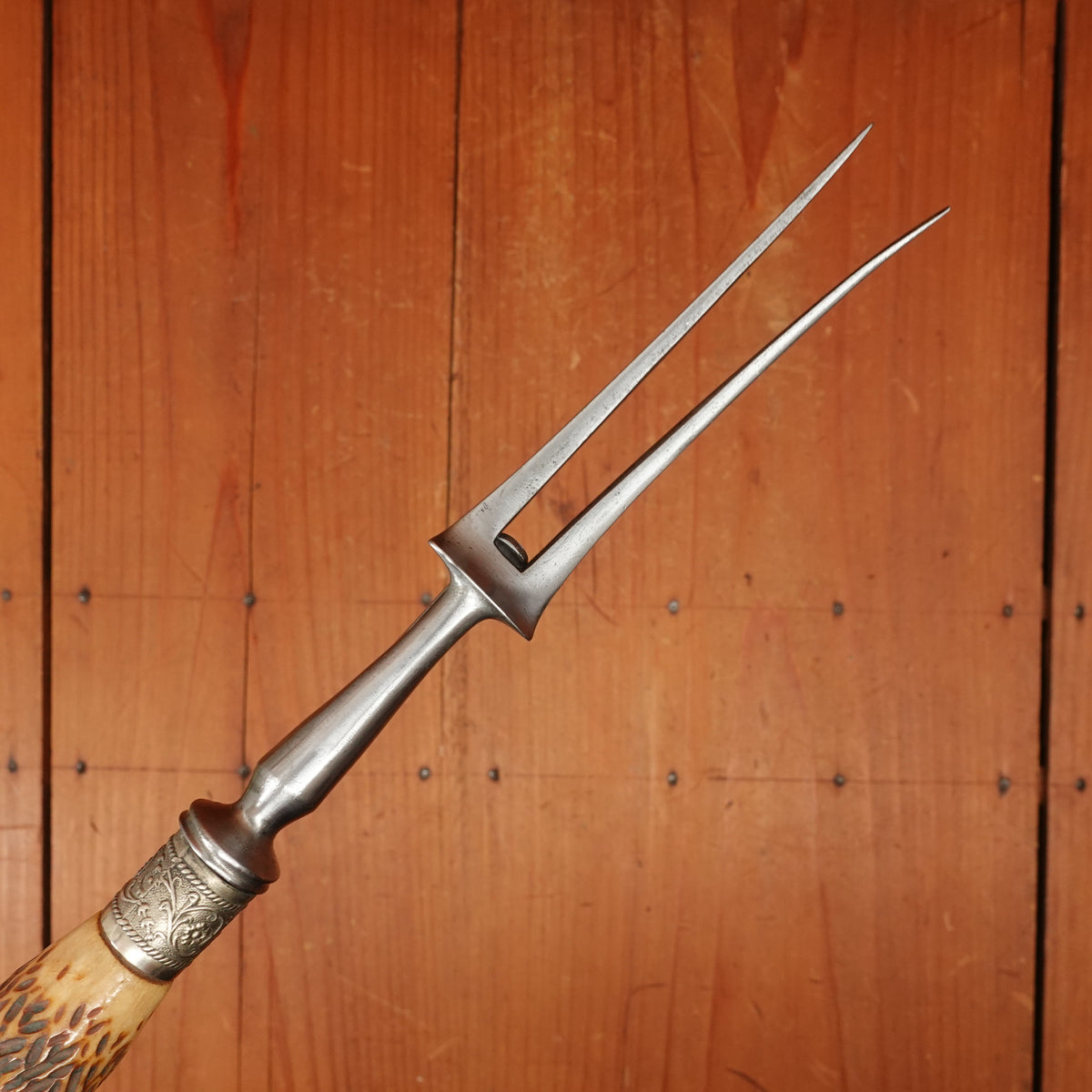 Kendal & Dent 3 Pc Carving Set Shear Steel Jigged Bone & Nickel M.I. Sheffield Approx 1890s-1920
