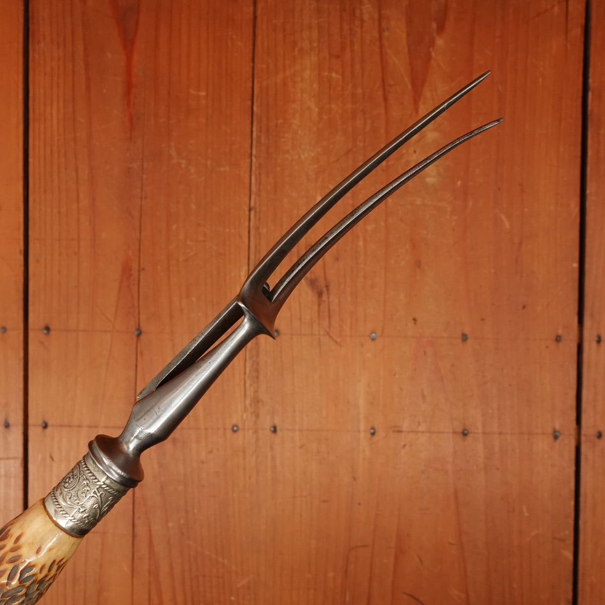 Kendal & Dent 3 Pc Carving Set Shear Steel Jigged Bone & Nickel M.I. Sheffield Approx 1890s-1920