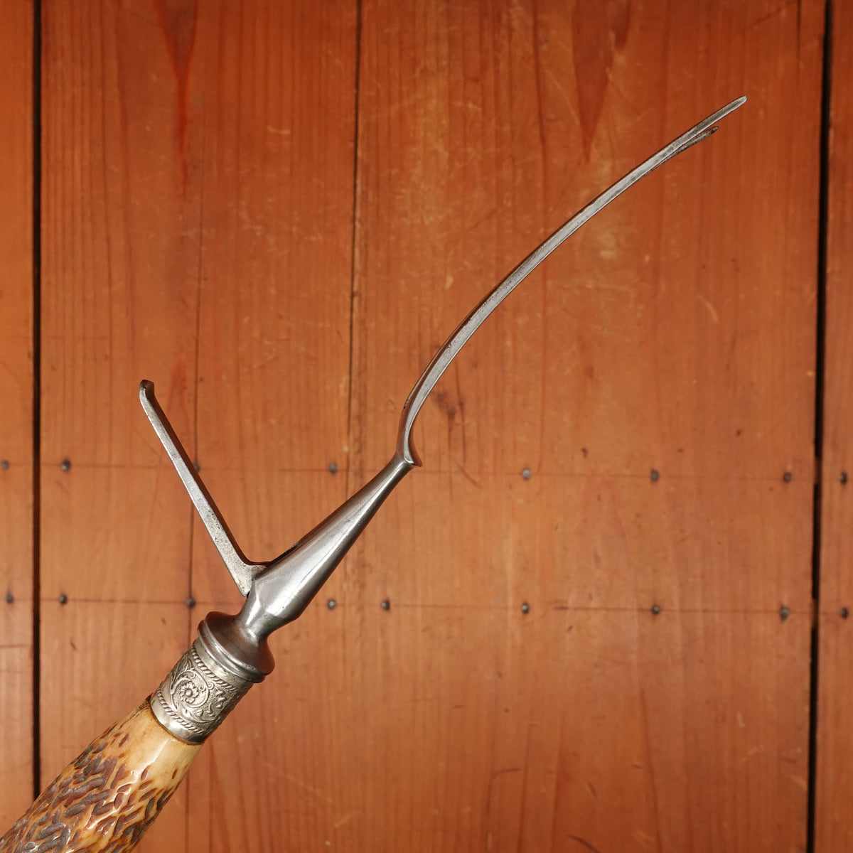 Kendal & Dent 3 Pc Carving Set Shear Steel Jigged Bone & Nickel M.I. Sheffield Approx 1890s-1920
