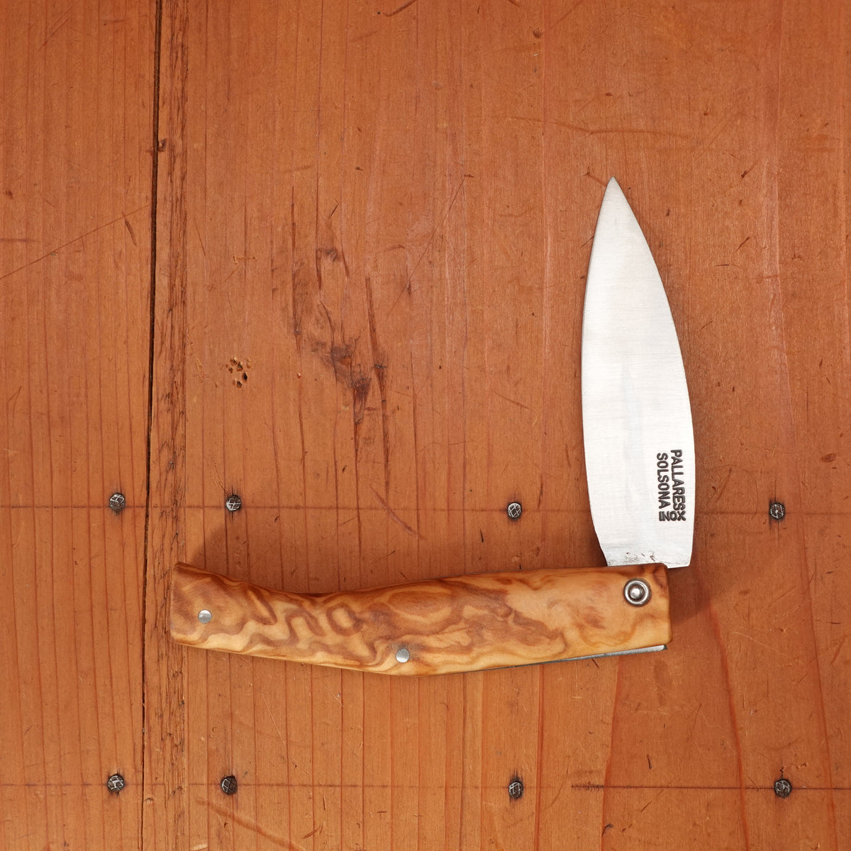Pallares Busa 10cm Drop Point Stainless Steel Friction Lock Olive Wood Handle