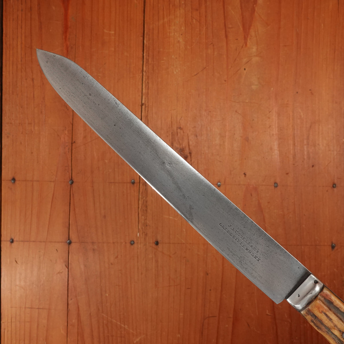 J Russell Green River Works 8" Carving Knife Hand Forged Carbon Steel & Stag ~1850s-1880