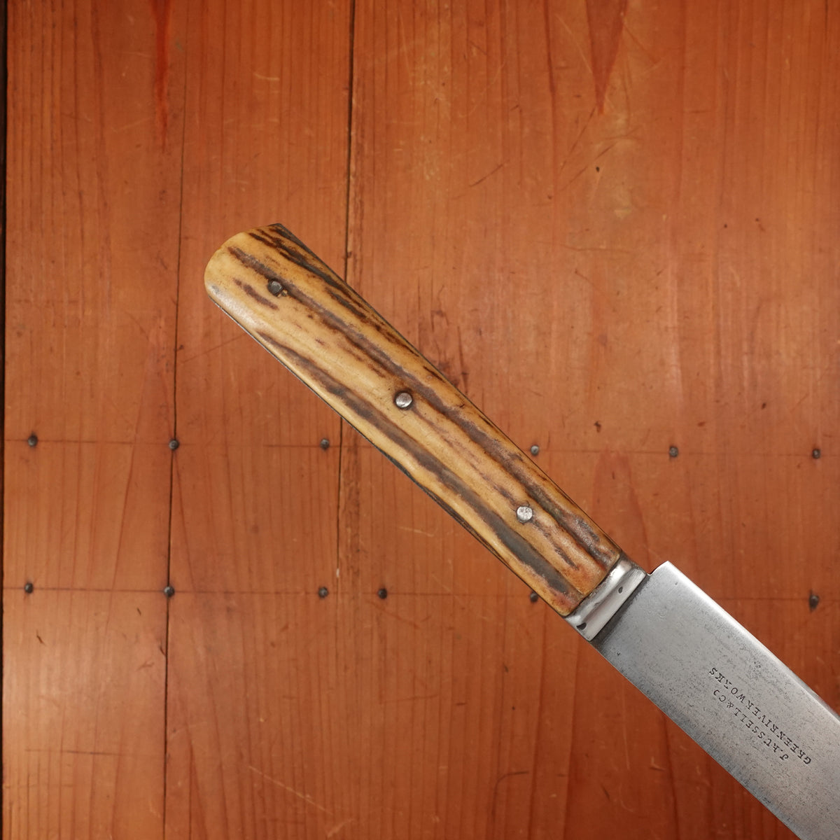 J Russell Green River Works 8" Carving Knife Hand Forged Carbon Steel & Stag ~1850s-1880