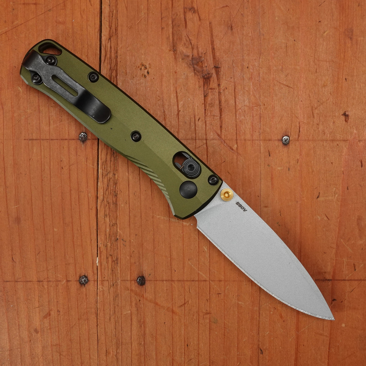 Benchmade 533SL-10 Mini Bugout Drop Point CPM-S90V AXIS Lock Woodland Green Aluminum Handle