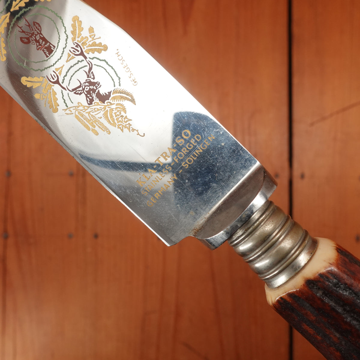 Kla-Tra-So Carving Set Forged Stainless & Stag Solingen 1950-60s - 2 Pieces