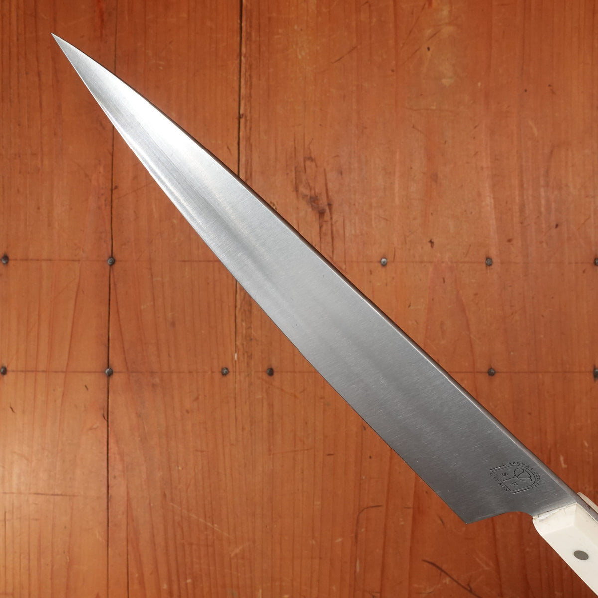 Bernal Cutlery Hand Forged 9" Plate Semelle Chef Knife 52100 Nickel Corby Bolts Antique Bone Handle