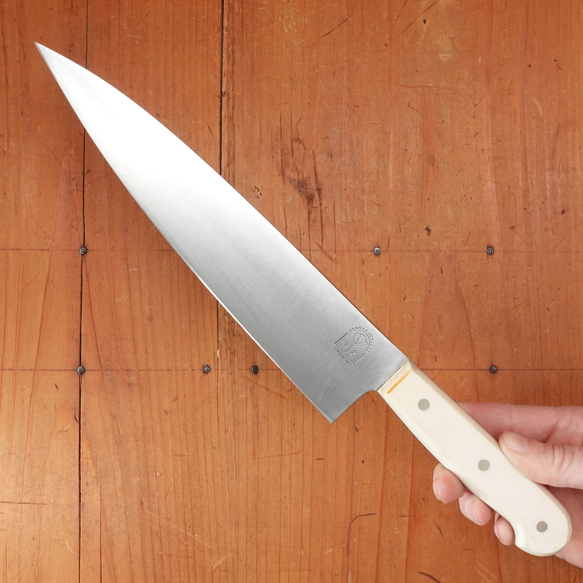 Bernal Cutlery Hand Forged 8" Plate Semelle Chef Knife 52100 Nickel Corby Bolts Antique Bone Handle