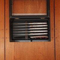 Chateau Briand 110mm Steak Knife Set of 6 Stainless "Peg Bundy" Leopard Spot Composite In Box Theirs France 1990s-2015
